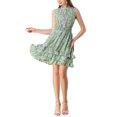 thumbnail image 1 of INSPIRE CHIC Robes en Mousseline pour Femmes CHIC à Smocks Robe Mini Trapèze Sans Manches à Fleurs S Vert, 1 of 7