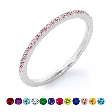 JeenMata Pave Accented - 0.25 Carat Round Cut -October Birthstone- Classic Wedding Band - 18K White Gold Plating for Women