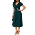 thumbnail image 2 of HEVIRGO Robe Midi de Fête pour Femme Grande Taille à Manches Courtes, Col en V, Ourlet Asymétrique, Taille Ajustée, Vert Foncé XXXXXL, 2 of 10
