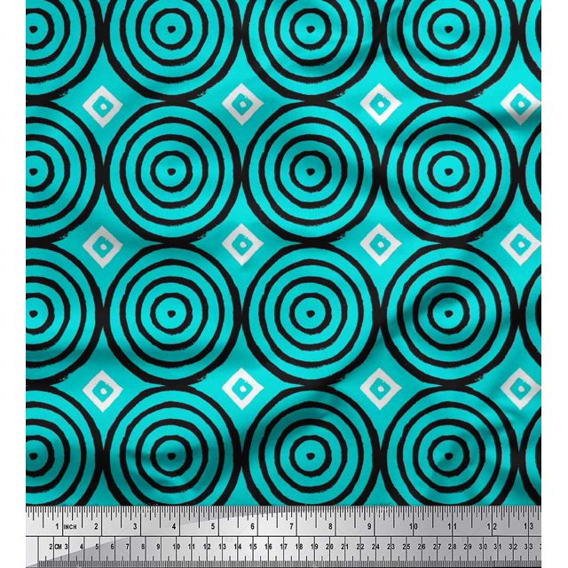 Soimoi Satin Silk Fabric Diamond & Circle Block Print Fabric by The Yard 42 Inch Wide
