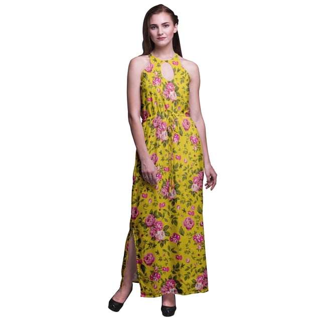 Bimba Robe Maxi Longue Sans Manches à Imprimé Floral pour Femmes avec Fentes Latérales Tenue d'Été-grand