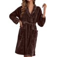 thumbnail image 1 of ManxiVoo Plush Fleece Long Robe Shawl Collar Cozy Warm Bathrobe Spa Relaxation House Coat L Size Coffee, 1 of 6