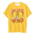 thumbnail image 4 of LUOGENLI T-Shirt pour Filles Enfants Mode Décontractée Imprimé Col Rond Ample Manche Courte T-Shirt Haut Maxi Hauts pour Filles Jaune 12-13 Ans, 4 of 5