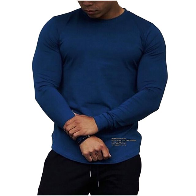 Pompotops T-shirt à Manches Longues en Coton Extensible pour Hommes Automne Sports Course Grande Taille en Solde