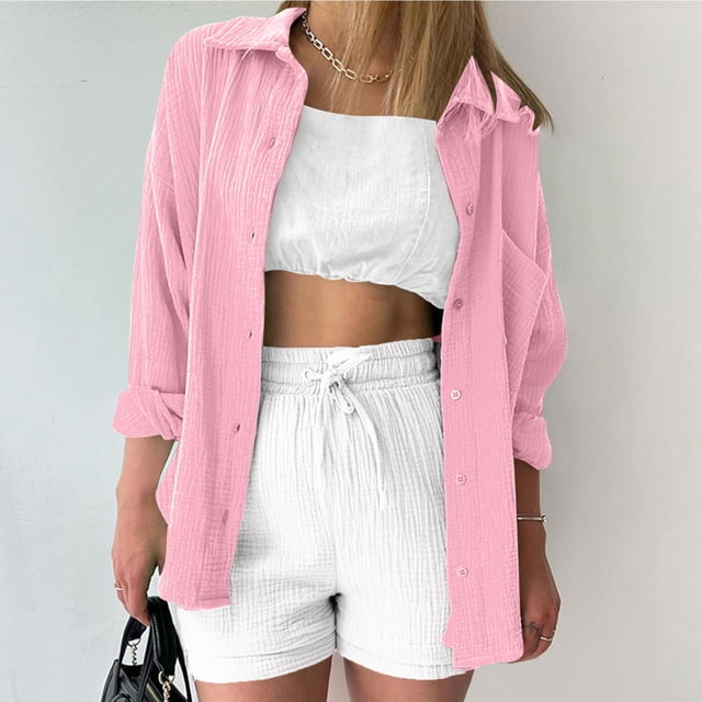 RXIRUCGD Chemise à Manches Longues pour Femme, Rose, Taille : L