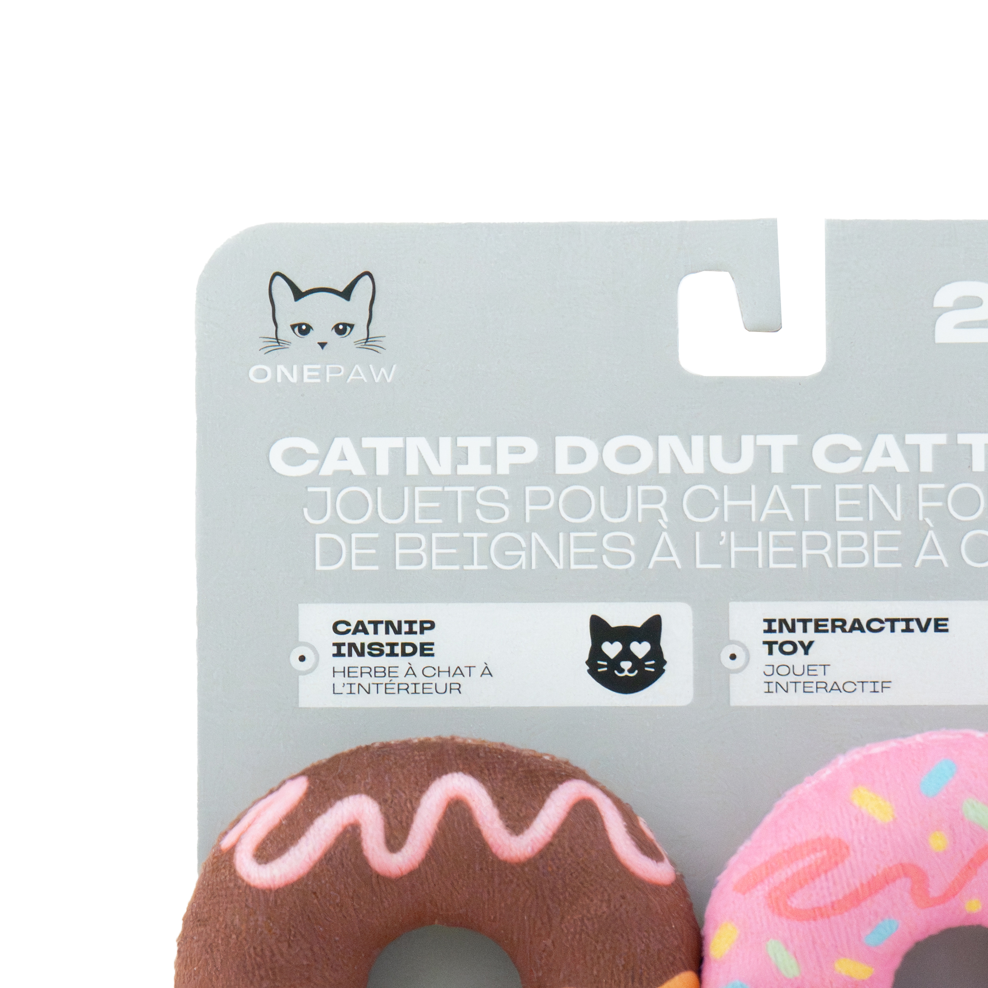 One Paw , Lot de 2, Jouet pour Chat en Forme de Beigne, en Peluche, Interactif pour Chats