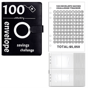 100 Envelopes Money Saving Challenge, 100 Envelope Challenge Binder, Money Saving Binder, Budget Book (Black)