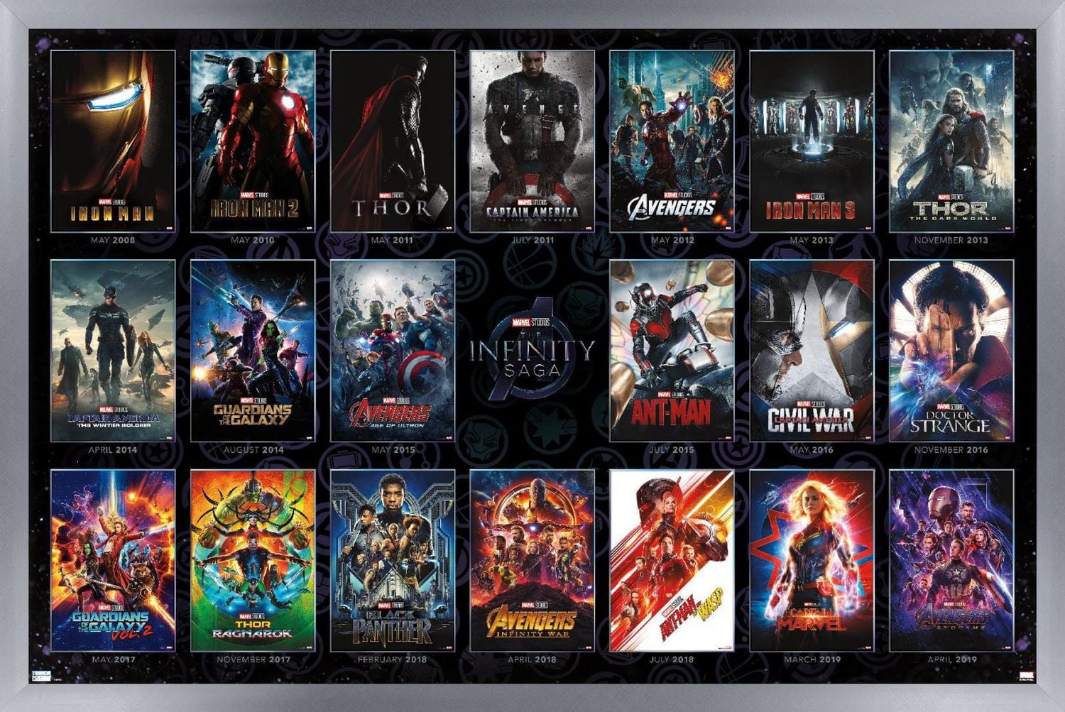 Marvel Avengers: The Infinity Saga - One Sheet Grid Wall Poster, 22.375" x 34" Framed
