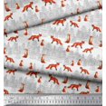 thumbnail image 3 of Soimoi White Poly Georgette Fabric Cedar Tree & Fox Animal Print Fabric by the Yard 52 Inch Wide, 3 of 5