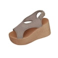 thumbnail image 1 of Platform Sandals Women Wedge Mesh Hollow out Adjustable Slingbackback Strap Peep Toe Wedge Sandals Khaki, 1 of 8
