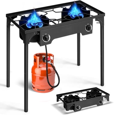 Ktaxon Réchaud à 2 Brûleurs 150000 BTU pour Camping et Pique-Nique en Plein Air, Support de Cuisinière, Gril BBQ