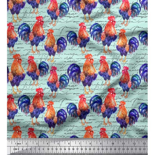 Soimoi Cotton Poplin Fabric Text & Hen Bird Print Fabric by Yard 56 Inch Wide