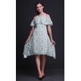thumbnail image 2 of Bimba Robe Midi à Manches Volantées pour Femmes, Tunique Évasée à Épaules Dénudées, Imprimé Floral Bleu - XXX-Large, 2 of 6