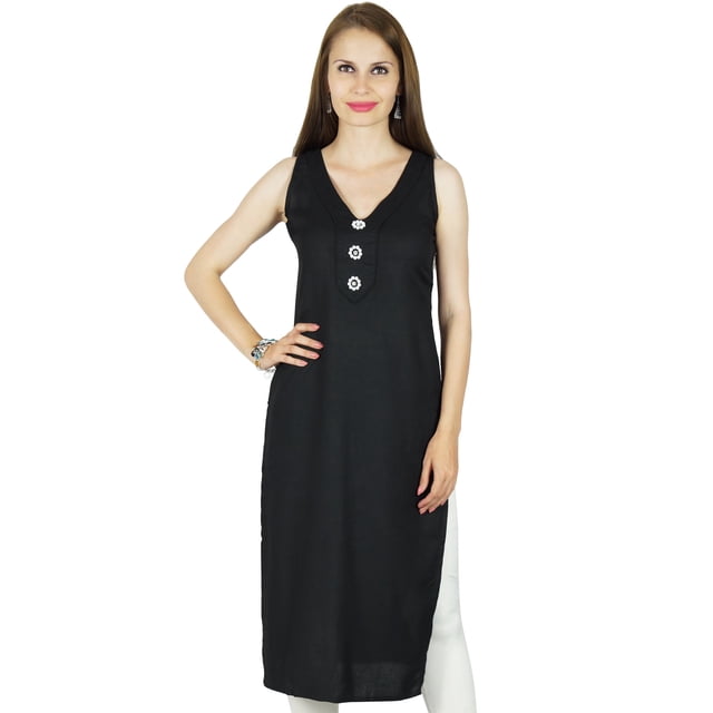 Bimba Tunique Kurti Droite Sans Manches en Rayonne pour Femmes, Kurta Décontractée, Blouse Indienne