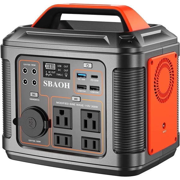 SBAOH Portable Power Station P302,296Wh Lithium Battery Generator Solar with 300W AC Outlets for Outdoor Camping RV Home
