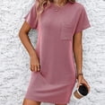 thumbnail image 4 of Pisexur Robes pour Femmes à Manches Courtes, Col Rond, Robe Midi Décontractée Ample à Rayures, Robe Soleil d'Été Confortable Évasée, Mini-Robe, Robes T-Shirt Basiques avec Poche, Robe en Coton et Lin pour Femmes 2024, 4 of 7