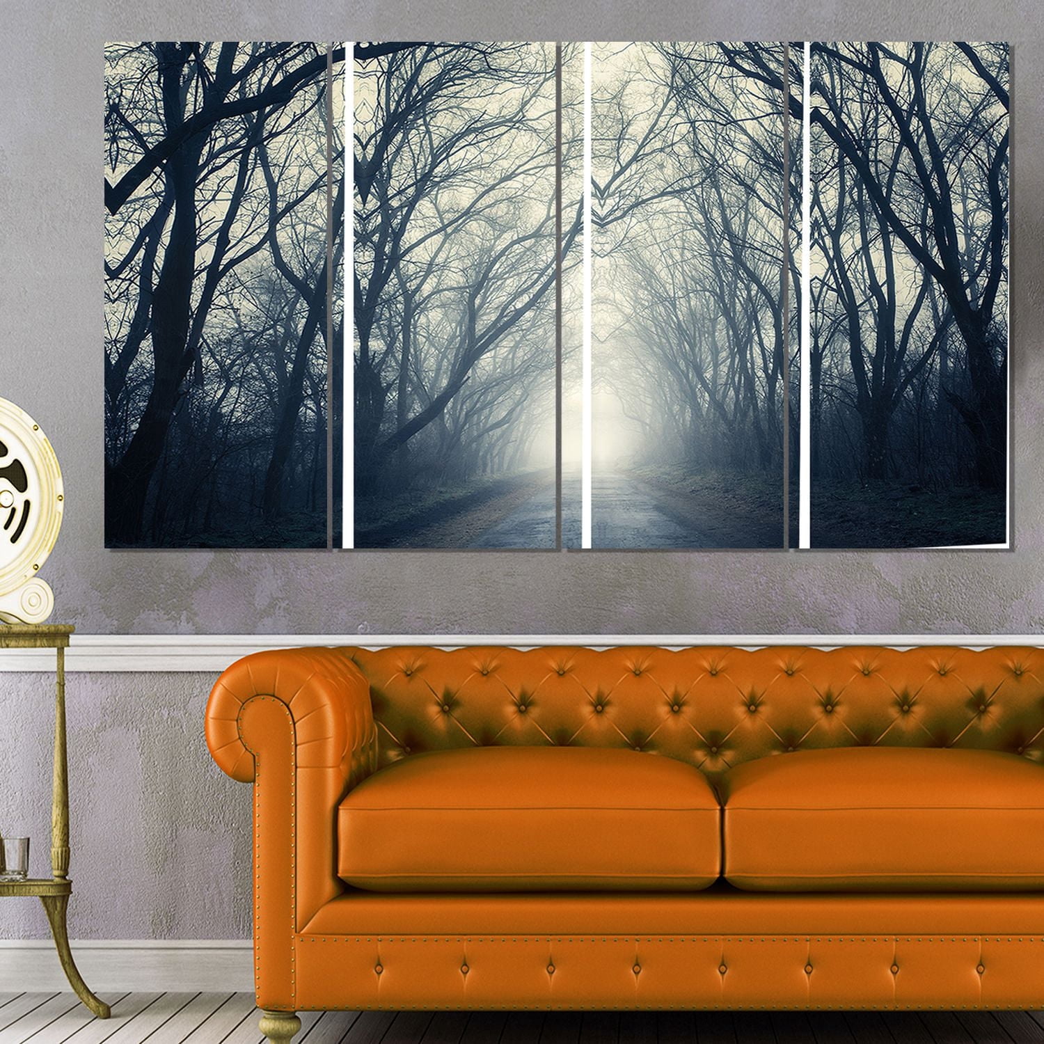 Design Art Dark Autumn Forest Fog Modern Photography Canvas Print