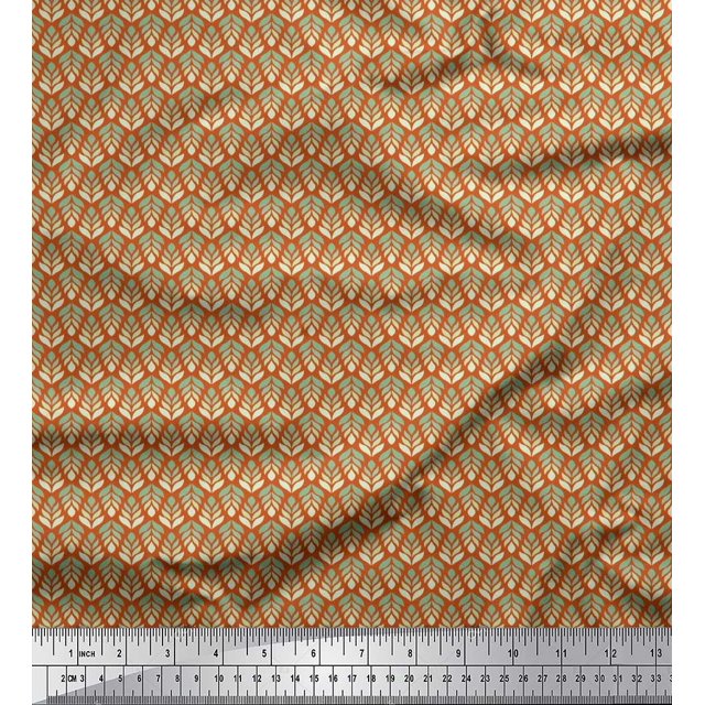 Soimoi Cotton Duck Fabric Leaves Small Printed Craft Fabric by The Yard 56 Inch Wide