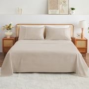 Kingrest 100% Cotton Queen Sheet Set - 4 Piece Lightweight & Cooling Bed Sheets, 16 Inch Deep Pocket, Breathable Percale Bedding, Soft & Durable Luxury Sheets (Linen)
