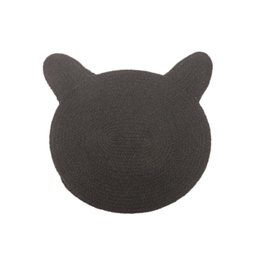 Mat De Forme De Chat En Coton Tressé Noir 16 X 16