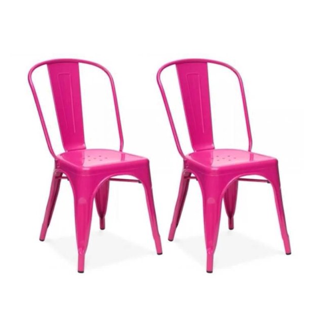 Roch Ensemble de 2 Chaises Sans Accoudoirs avec Deux Chaises Empilables en Métal Rose Vif, Dotées de Dossiers Courbés et de Sièges Perforés, Convient à l'Utilisation Intérieure et Extérieure dans la Cuisine et la Salle à Manger, pour des Contextes Résidentiels et Commerciaux.