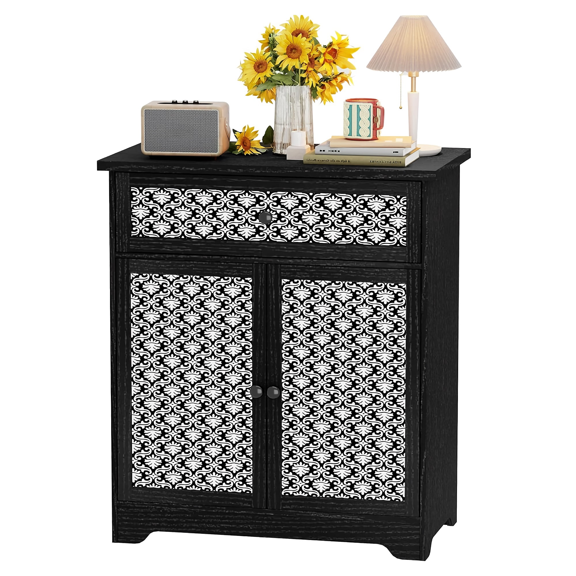 Buffet Moderne avec Tiroir et Portes à Motifs – Rangement Verrouillable pour l'Entrée, la Cuisine Ou le Salon