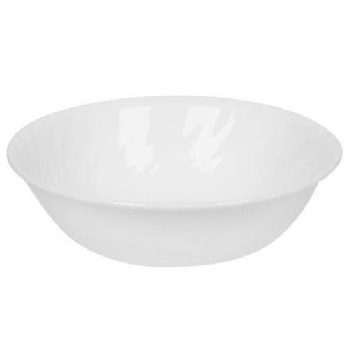 Corelle Winter Frost White 1-Quart Glass Serving Bowl with a smooth, round white Vitrelle glass design, lightweight and chip-resistant, suitable for everyday dining, microwave, dishwasher, and oven use.