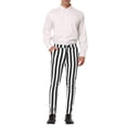 thumbnail image 2 of INSPIRE CHIC Men's Striped Pants Skinny Fit Contrast Color Button Zipper Trousers 36 Black White, 2 of 7