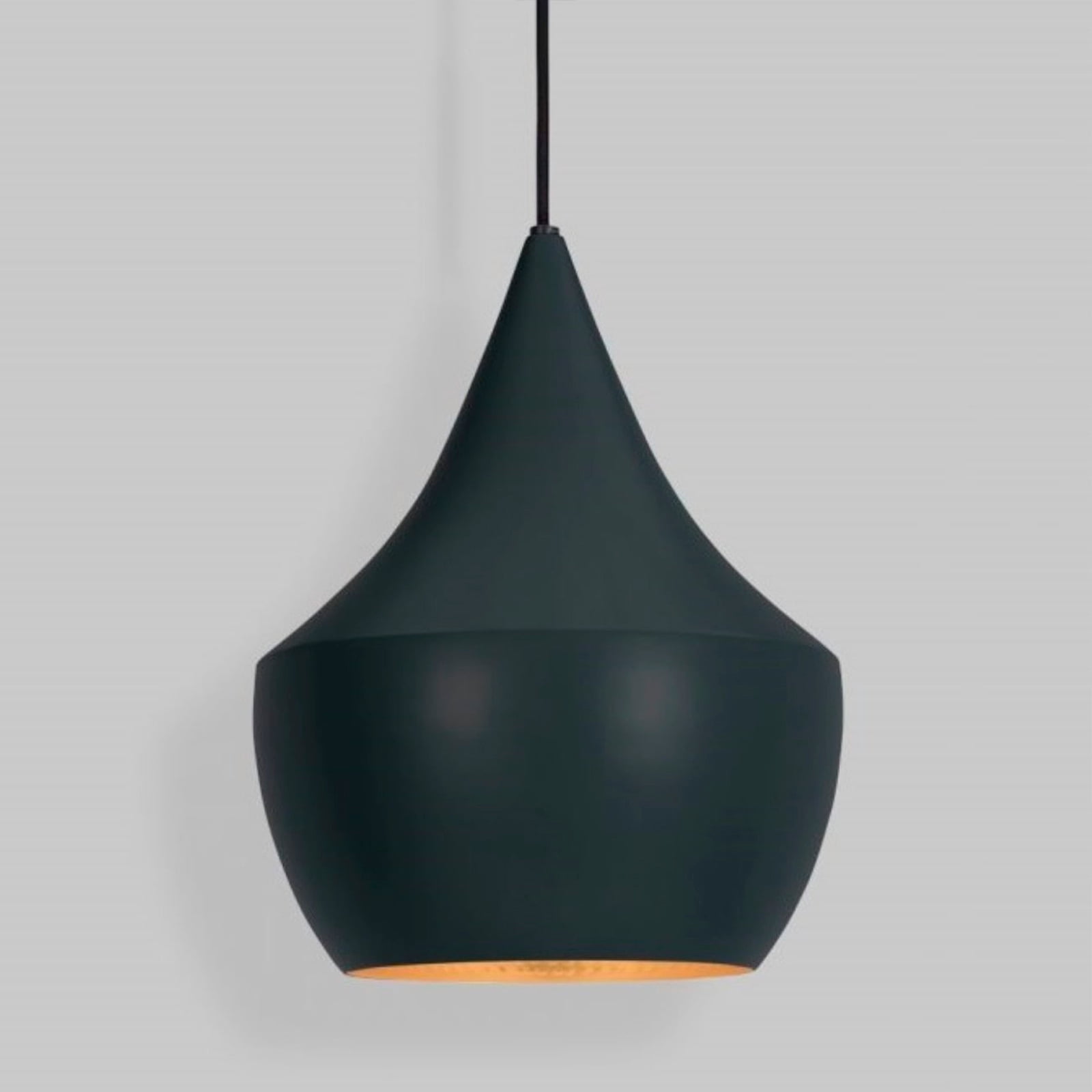 Heavenly Collections | Suspension Larme Moderne - Plafonnier Suspendu Noir Mat Style Mid-Century - Lustre Goutte Contemporain avec Intérieur en Feuille d'Or Martelée