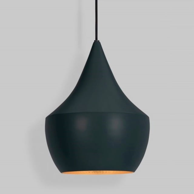 Heavenly Collections | Suspension Larme Moderne - Plafonnier Suspendu Noir Mat Style Mid-Century - Lustre Goutte Contemporain avec Intérieur en Feuille d'Or Martelée