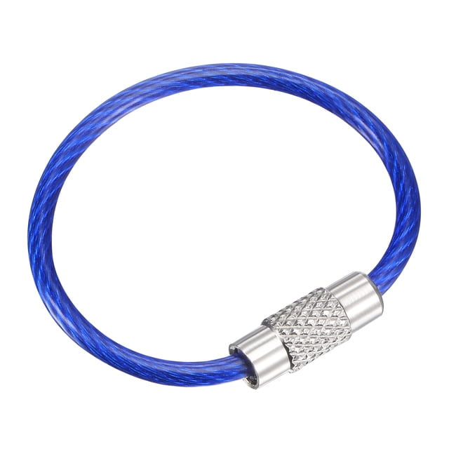 Unique Bargains 90mm Length PVC Coated Stainless Steel Keyring Loop Cable Blue 4 Count
