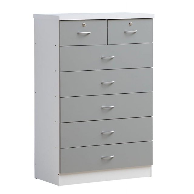 Hodedah Commode à 7 Tiroirs avec Verrous sur 2 Tiroirs Supérieurs en Bois Gris