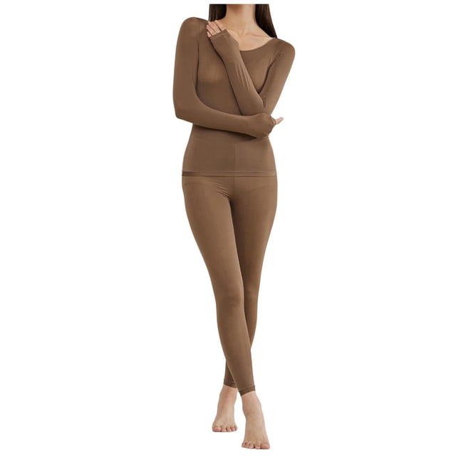 Women's Crewneck Long Thin Thermal Underwear Top & Bottom Set
