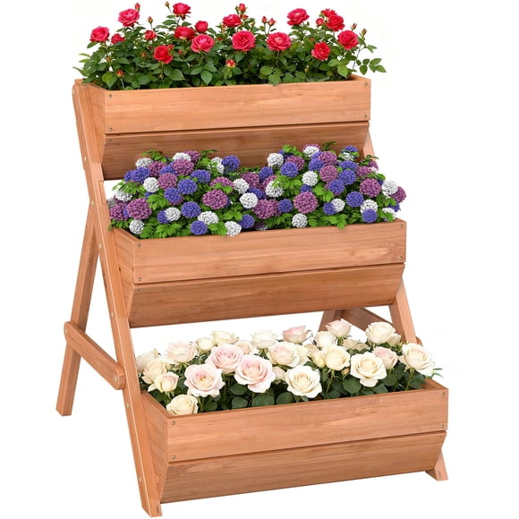 Outsunny 3 Tier Raised Garden Bed Wooden Elevated Planter Box for Flowers