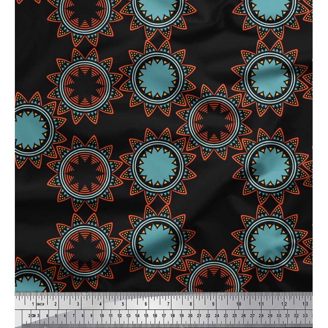 Soimoi Black Rayon Fabric Sun Mandala Print Fabric by the Yard 42 Inch Wide