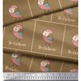 thumbnail image 2 of Soimoi Brown Poly Georgette Fabric Text & Owl Bird Printed Fabric 1 Yard 42 Inch Wide, 2 of 5