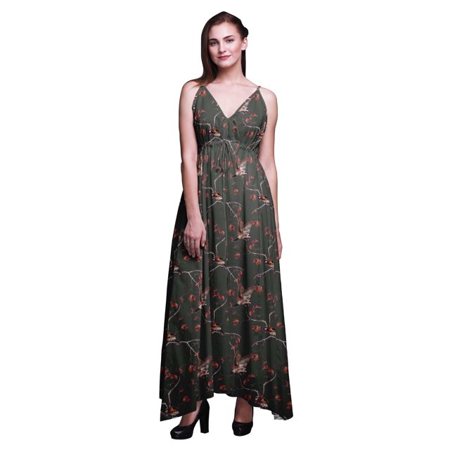 Bimba Robe Longue à Imprimé Floral pour Femmes, Bretelles Spaghetti, Col en V, Maxi, Tenue de Plage - Petit