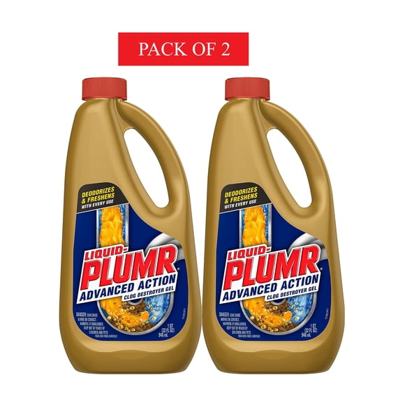 Liquid-Plumr Advanced Action Clog Destroyer Gel with PipeGuard, 32 Fluid Ounces Each, (Pack of 2)