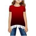 thumbnail image 1 of Mefallenssiah Chemise Fille Col Rond Superposé Imprimé Floral Manches Courtes Mignon Blouse Enfants Tee top en Dentelle, 1 of 1