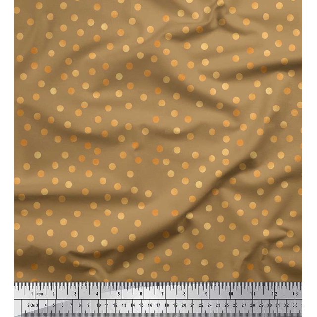 Soimoi Brown polyester Crepe Fabric Polka Dots Decor Fabric Printed Yard 52 Inch Wide