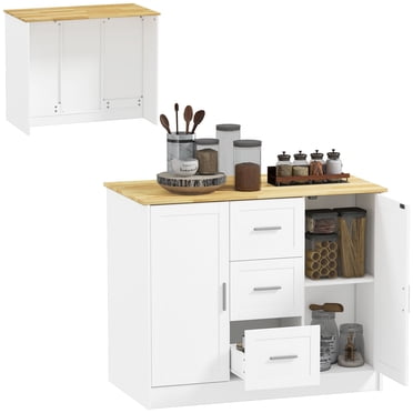 HOMCOM Îlot de Cuisine avec Espace Assis 2 Armoires de Rangement 3 Tiroirs Blanc