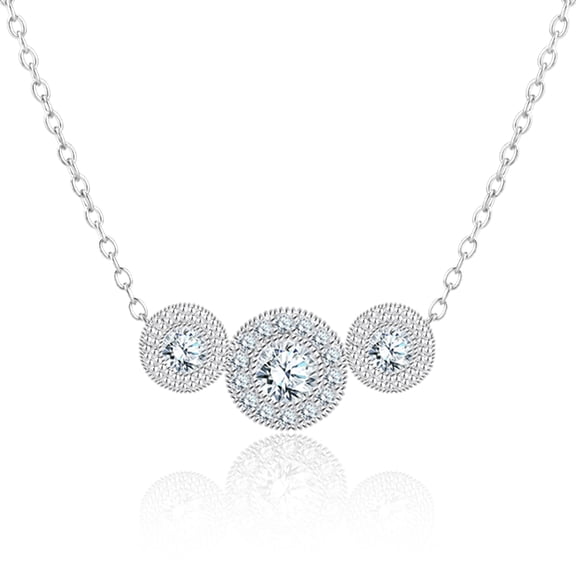 JeenMata Lab Grown Diamond Trio Necklace - Round Cut Halo Necklace in White Gold Plating