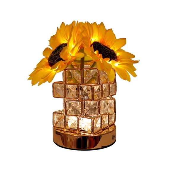 SDNall Lampe de Table à Fleurs en Cristal à DEL à Intensité Réglable pour Chambre, Tournesol Artificiel dans Vase en Verre, Lumière d'Ambiance à Batterie Rechargeable pour Déco et Cadeaux