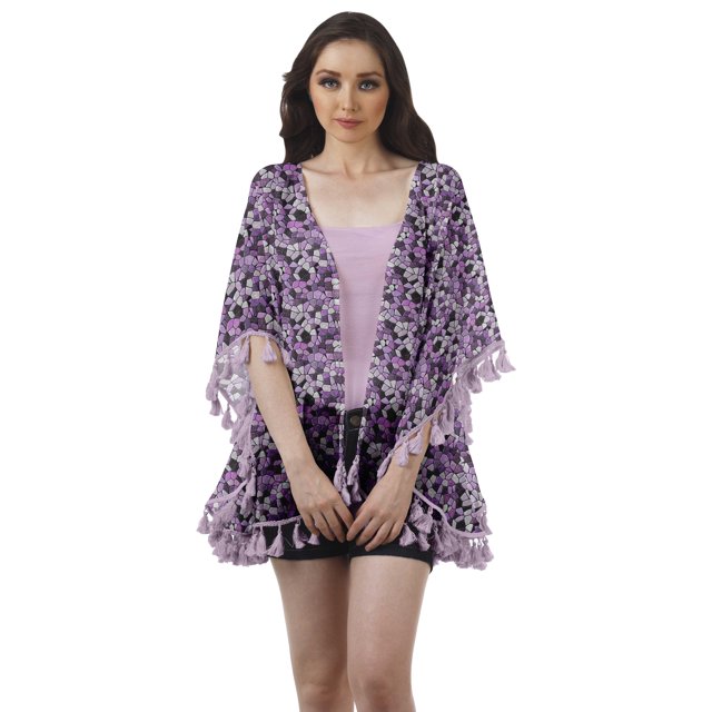 Moomaya Vêtements de Plage Imprimés pour Femmes Boléro à Franges Cache-Maillot Cardigan