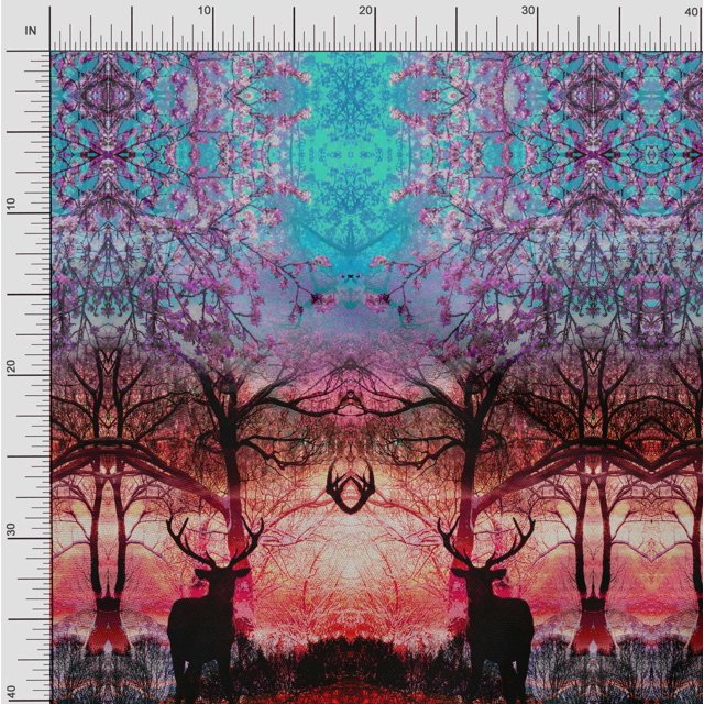 Soimoi Polyester Crepe Fabric Deer Panel Print Fabric by The Yard 52 Inch Wide