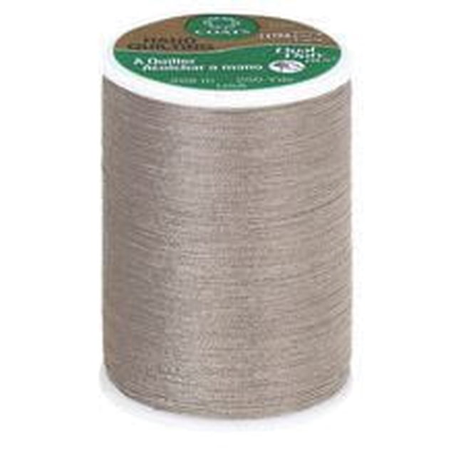 C&C All Purpose 300Yds sewing thread spool in beige, made of 68% polyester and 32% cotton with a glacé finish, suitable for hand quilting and general sewing projects, shown in a close-up front view on a white background.