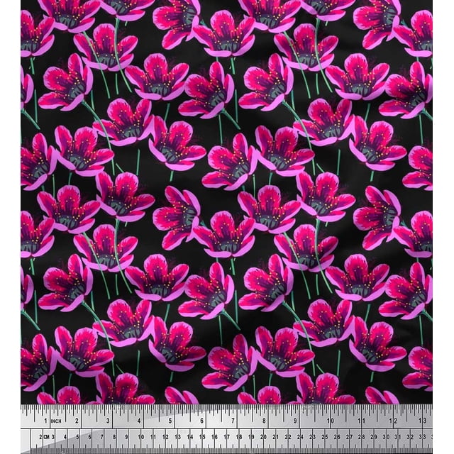Soimoi Poly Georgette Fabric Artistic Floral Print Sewing Fabric Yard 52 Inch Wide