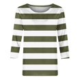 thumbnail image 4 of Meichang T-Shirts à Manches 3/4 Grande Taille pour Femmes, Décontractés, à Imprimé Rayé, Col Ras du Cou, Hauts Légers, Doux et Extensibles, Manches Trois Quarts, Chemise, P-4TG, 4 of 5