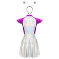 thumbnail image 4 of LiiYii Ensemble de Costume d'Alien de l'Espace pour Femmes, Robe Mini Évasée Trapèze à Manches Cap, avec Cheveux, Violet m, 4 of 8