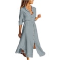 thumbnail image 2 of Robe d'Été pour Femmes 2024 Mode Grande Taille Couleur Unie à Simple Boutonnage Col à Revers Robe Chemise à Cordon Robe en Coton et Lin Rabais de 50 % Liquidation!, 2 of 8